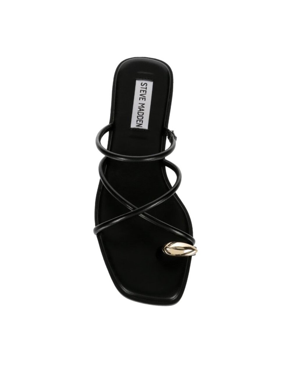 Steve Madden Arley sandal black, strappy flat featuring a square toe design 8.5